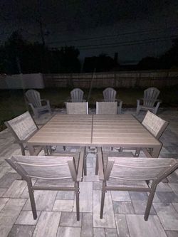 7 Pieces Patio Dining Set Outdoor Furniture with 6 Stackable Textilene Chairs and Large Table for Yard, Garden, Porch and Poolside (Grey)