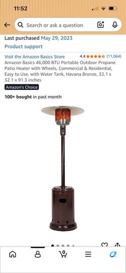 Amazon Basics 46,000 BTU Portable Outdoor Propane Patio Heater with Wheels