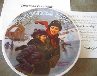 Norman Rockwell 1982 Christmas Courtship Collectors 8” Plate With Original Box