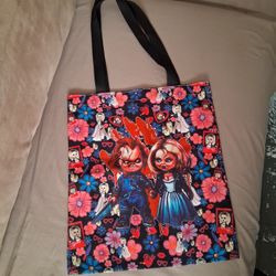 Chucky Tiffany Doll Valentine Print Canvas Tote