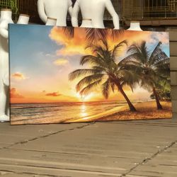 Huge wall artwork 🖼️ 55”x28” Beach palm scenery👍🏻