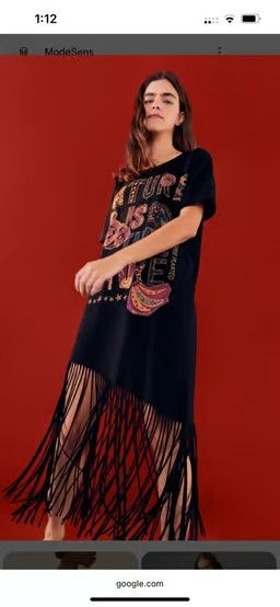 Farm Rio Nature Is The Future Fringe Dress black XS EUC!