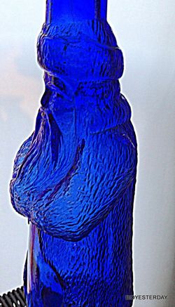 Vintage Cobalt blue pressed glass santa claus st. Nicholas figurine bottle 10-14"