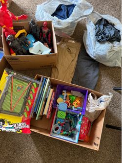 Kids clothes 2 bags and toys - sizes med to large