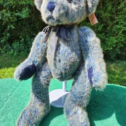 Russ Berrie & Co Benson Bears From The Past Blue Furry Fuzzy Bean Bag Plush Teddy Bear