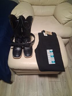 Black Cowboy Boots (Authentic) Belt, Jeans included