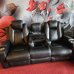 Black Leather Reclining Home Theatre Seating