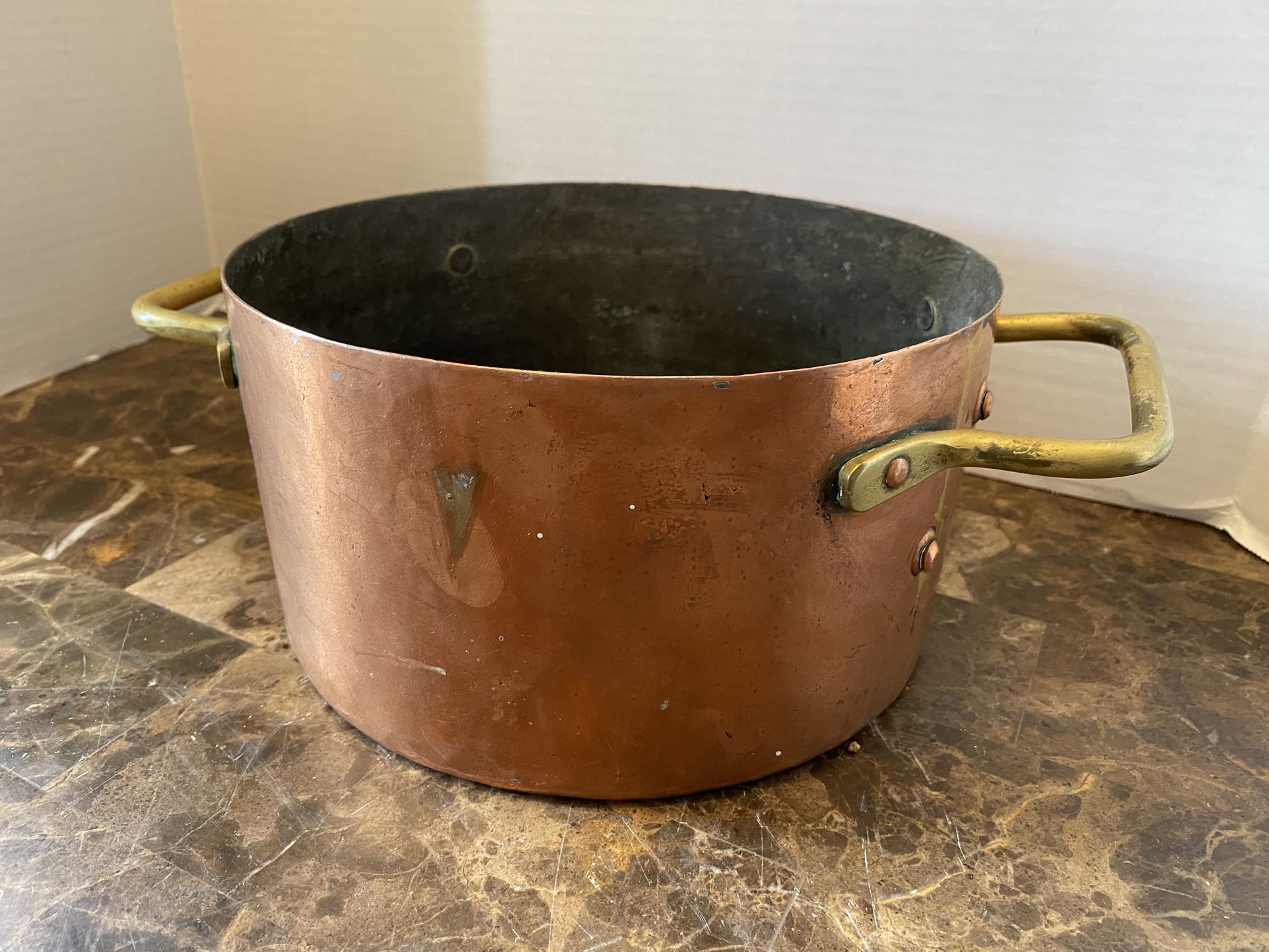 1800's Vintage Copper Pot With Handles and Rolled Edge