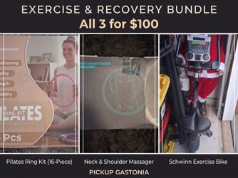 Exercise & Recovery Bundle: Schwinn Exercise Bike, Pilates Ring Kit, and Neck & Shoulder Massager