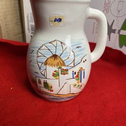 7.5 Inch Handmade In Greece Ceramic Greek White Pottery Pitcher Imported From Greece