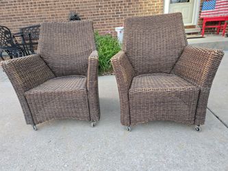 Wicker Arm Chairs with Wheels - Set of 2