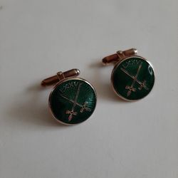 Rare Enamel Green Cufflinks Swords Sterling Silver Designer Hallmarked 