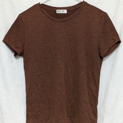 Popular 21 Brown Ribbed Crewneck Tee - Size Large