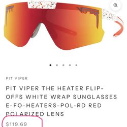 PIT VIPER THE HEATER FLIP-OFFS WHITE WRAP SUNGLASSES E-FO-HEATERS-POL-RD RED POLARIZED LENS