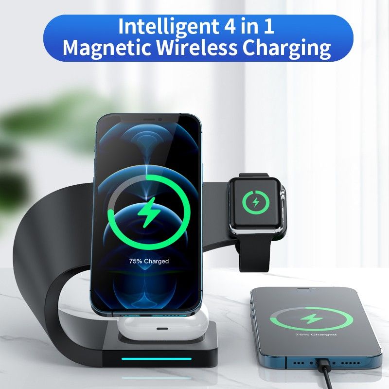 4 in 1 Magnetic Wireless Charger Fast Charging for Smart Phone Charging Station for Airpods Pro I-Phone Watch Devices Protection