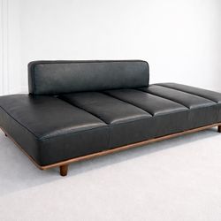 Modern Black Real Leather Daybed - Excellent Condition
