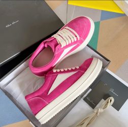 Rick Owens Pink Suede Low-Top Sneakers