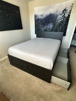 IKEA Queen Brimnes Bed Frame + Headboard Black