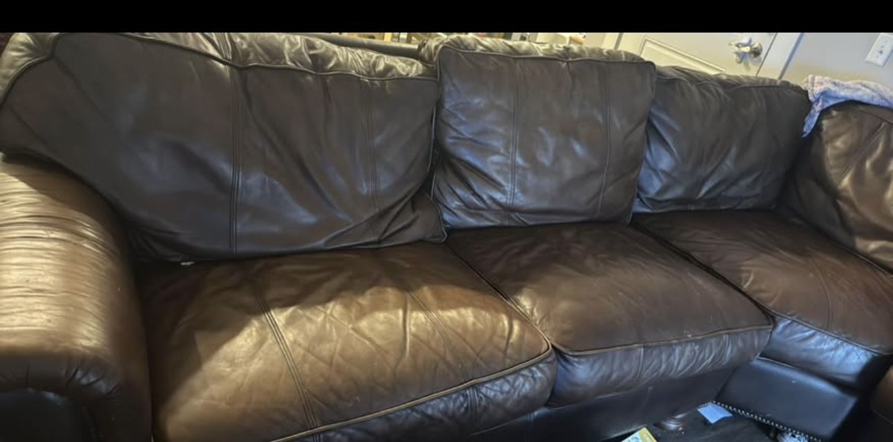 Genuine Leather Couch With Ottoman