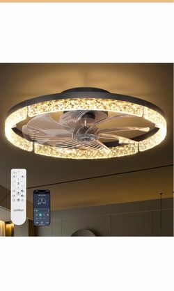 addlon 20" Low Profile Fandelier Ceiling Fans with Lights and Remote, Black 3000-6000K Dimmable LED, 6 Speeds, Reversible DC Motor, App Control, Memor