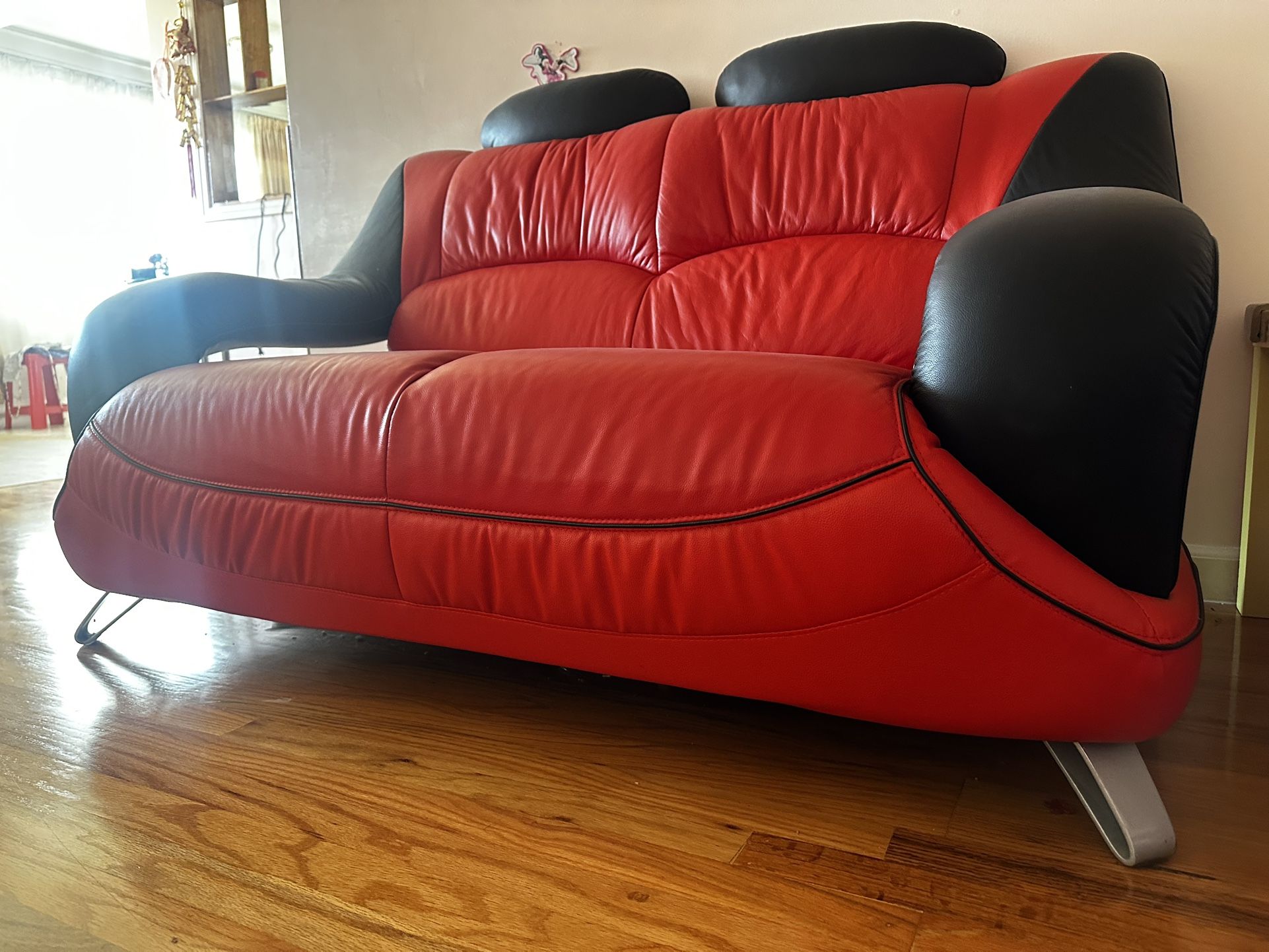 Red Leather Loveseat Couch Sofa