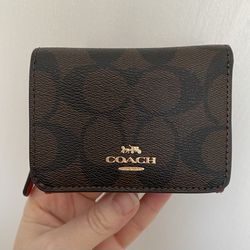 Coach Small Trifold Wallet Red & Brown 