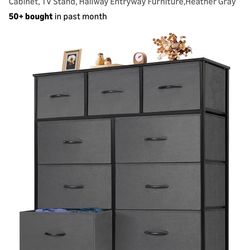 OLIXIS 9 Drawer Fabric Dresser Wood Top Heather Gray