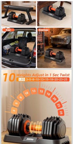 2026 Upgrade Adjustable Dumbbell 2-Seta25lSmall Increment in 3-6lb, 1 Hand Quick-Dial, 10-in-1 Adjustable Dumbbells with Tray, Anti-Slip Grip for Home