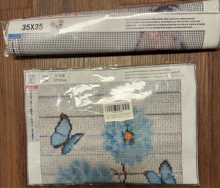 2 NIP Zimal 5D DIY Diamond Painting Kits, 1 Cat 11.8"x11.8" & 1 Floral & Butterfly 16"x23.6". Both in perfect condition
