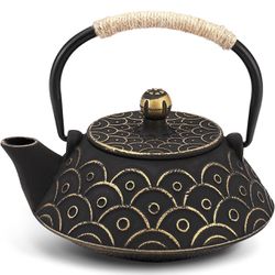 30oz Gold Black Japanese Cast Iron Teapot Kettle Set Loose Leaf Tea Pot For Loose Tea Cast Iron Kettle with Tea Infuser