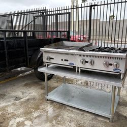 Commercial 4 Burner Hot Plate 24” Inch Charbroiler with Table