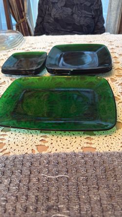 Green Glass Dinnerware Incomplete
