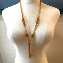 Amber Tone Beaded Tassel Necklace 