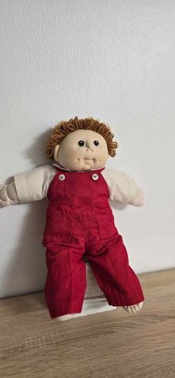 Vintage 1984 Doll Baby Homemade Cabbage Patch Kid Vintage Red Yarn Hair Overalls