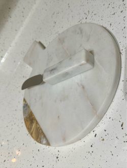 White Marble Cheese Board with Gold Accent & Spreader Knife
