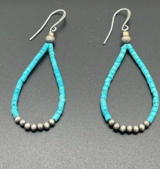 Natural Turquoise And Navajo Pearl Earrings