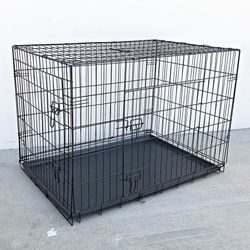 (NEW) $65 Folding 42” Dog Cage 2-Door Pet Crate Kennel w/ Tray 42”x27”x30”