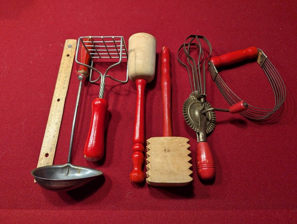 Vintage Red Handled Kitchen Utensils