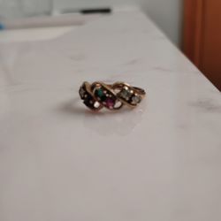 10k Gold Ring With Diamond Ruby Emerald Aquamarine And Amethyst Gems