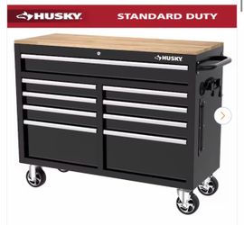 Tool Storage 46 in. W x 18 in. D 9-Drawer Mobile Workbench Cabinet in Gloss Black