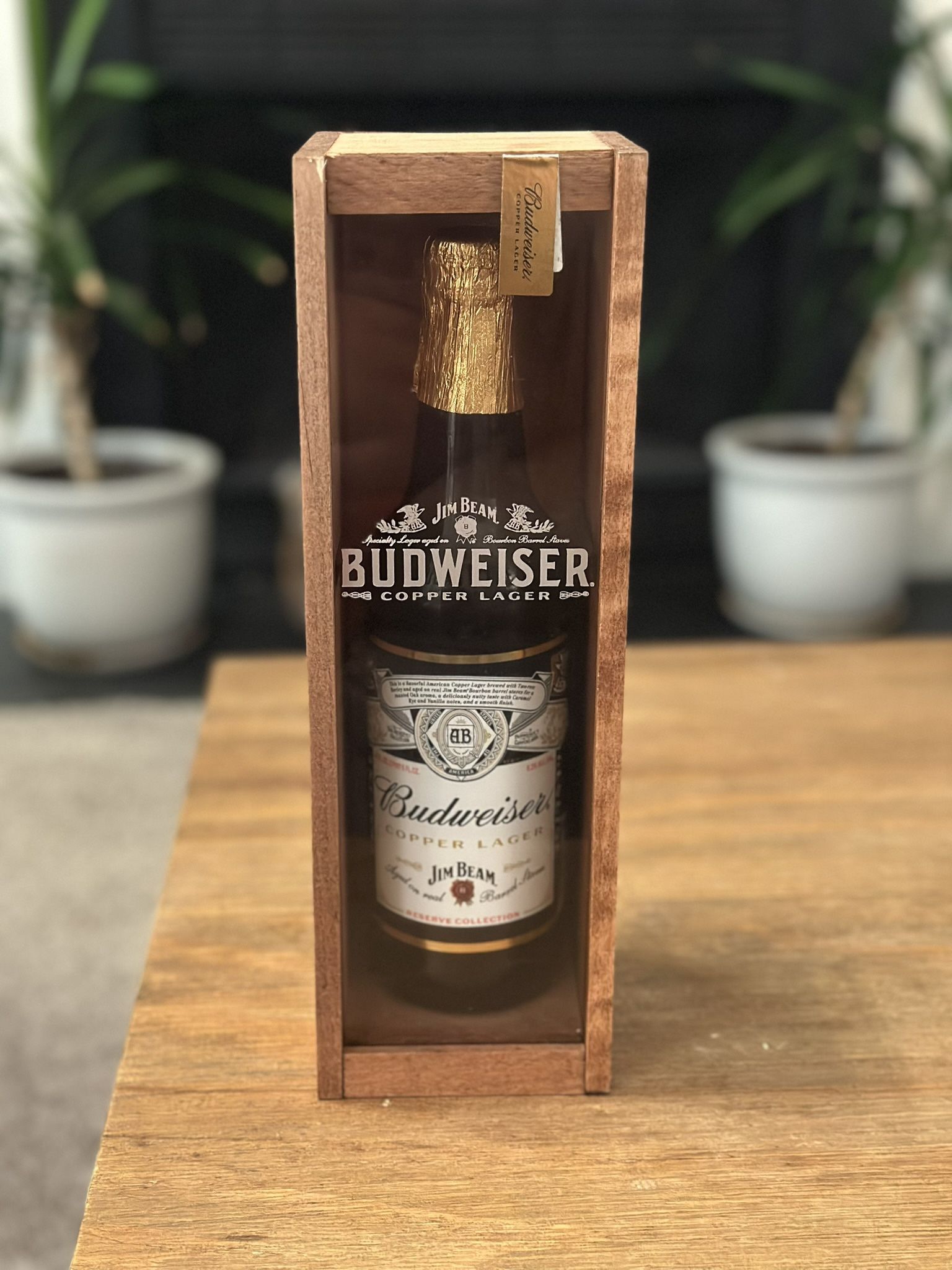 Budweiser Jim Beam Copper Lager 22oz Bottle Collector Box Set Empty Used Bottle.