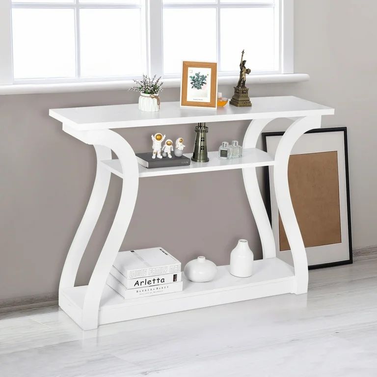 Home Entryway Console Table 3-Tier Freestanding Simple Luxury Style Curved Hallway Table