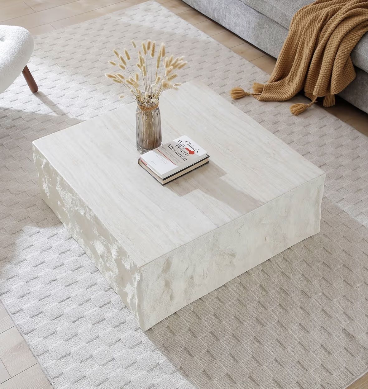 NEW Modern 35.43" Coffee Table for Living Room, Vintage Center Table, Imitation Stone Table Front of The Sofa, Office Square Table