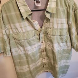 The North Face Mens Shirt XL Olive Green Beige Plaid Hiking Short Sleeve Button