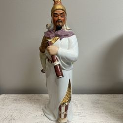 16.5” Vintage Chinese Porcelain Gilt Painting Warrior God Guan Gong Yu 