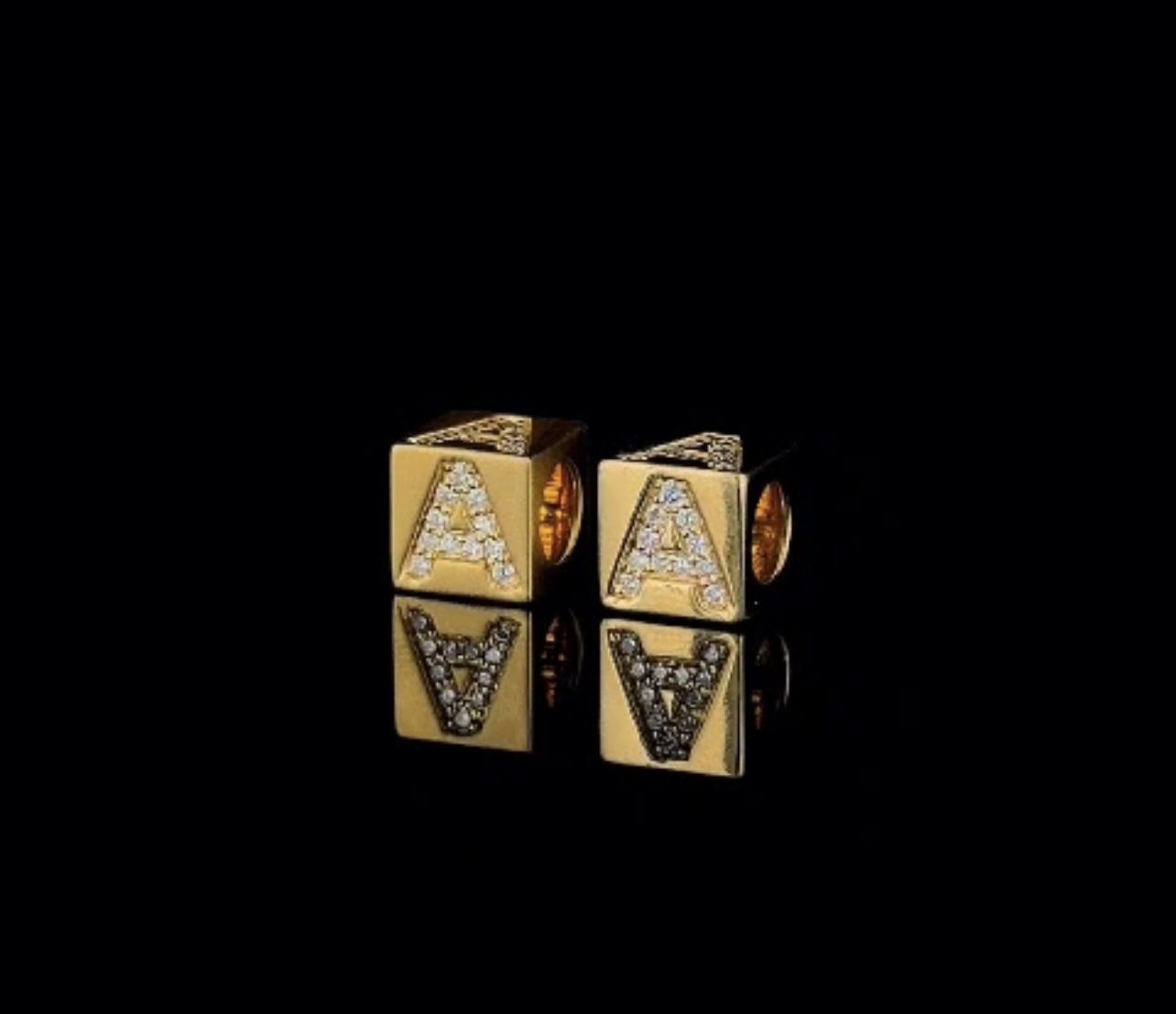 14k Diamond Initial Cube Pendant