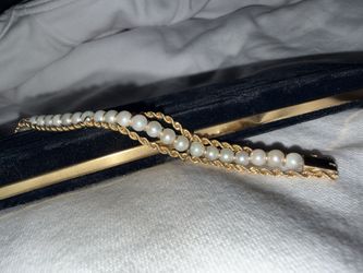 Vintage 14K Yellow Gold Ladies Bracelet with Off White Pearls (21.7 grams, 6.7")