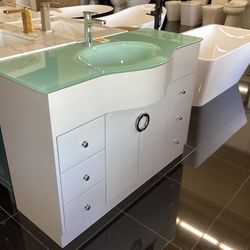 48” Bathroom Vanity Cabinet New Solid Wood Fully Assembled Softclose Drawers Doors Tempered Glass Top With Sink Integrated Ready For Pick Up Today