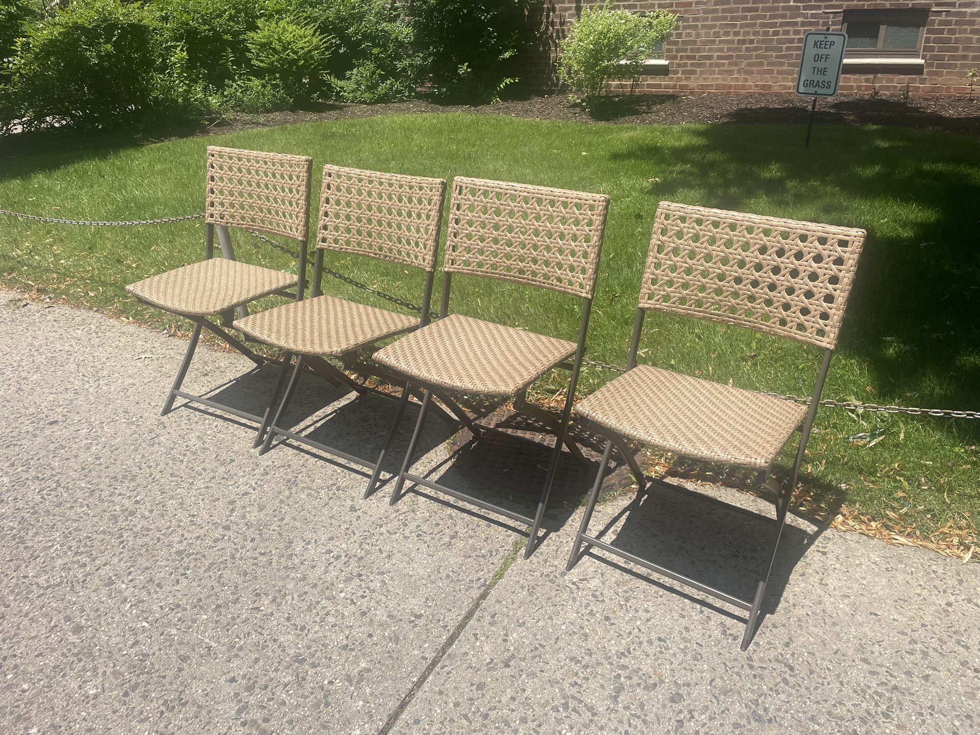 StyleWell Mix and Match Folding Wicker Steel Outdoor Patio Chair with New Cane Back