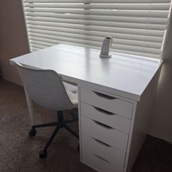 IKEA Desk White & Swivel Office Chair (Alex Drawer Unit)